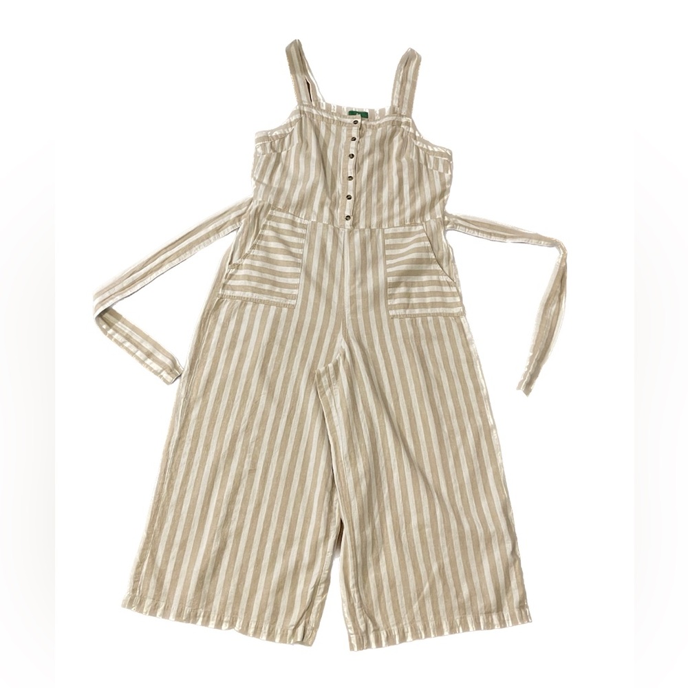 Dip Linen-Blend Striped Button-Front Wide-Leg Jumpsuit - Size 16